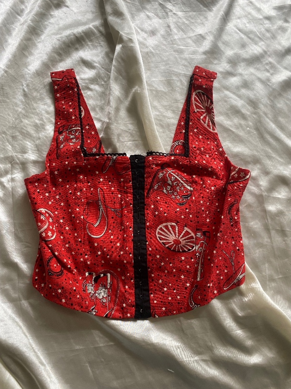 Red White Western Cowgirl Corset Crop Top Monteau Small Rodeo